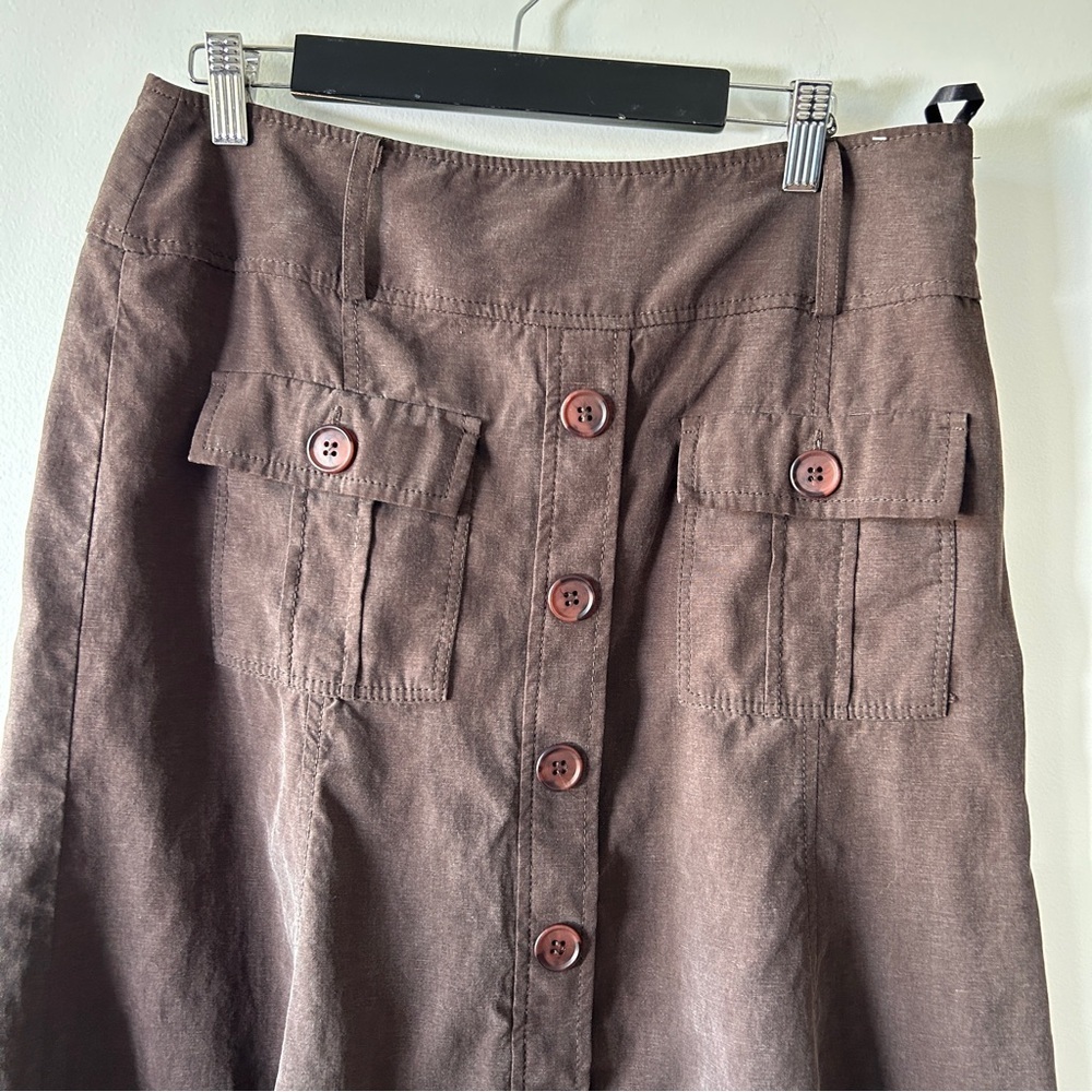 Marks & Spencer Women’s Size 8 Brown Button-Front Maxi Skirt Linen Blend Safari - Picture 6 of 14